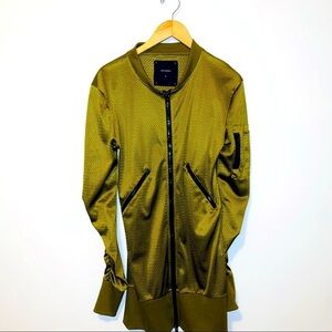 Informal  Green Perforated Zip up Lightweight Long Tunic Jacket Size Small